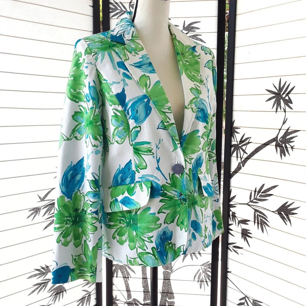 Susan Graver QVC Vibrant White Floral Blazer Jacket